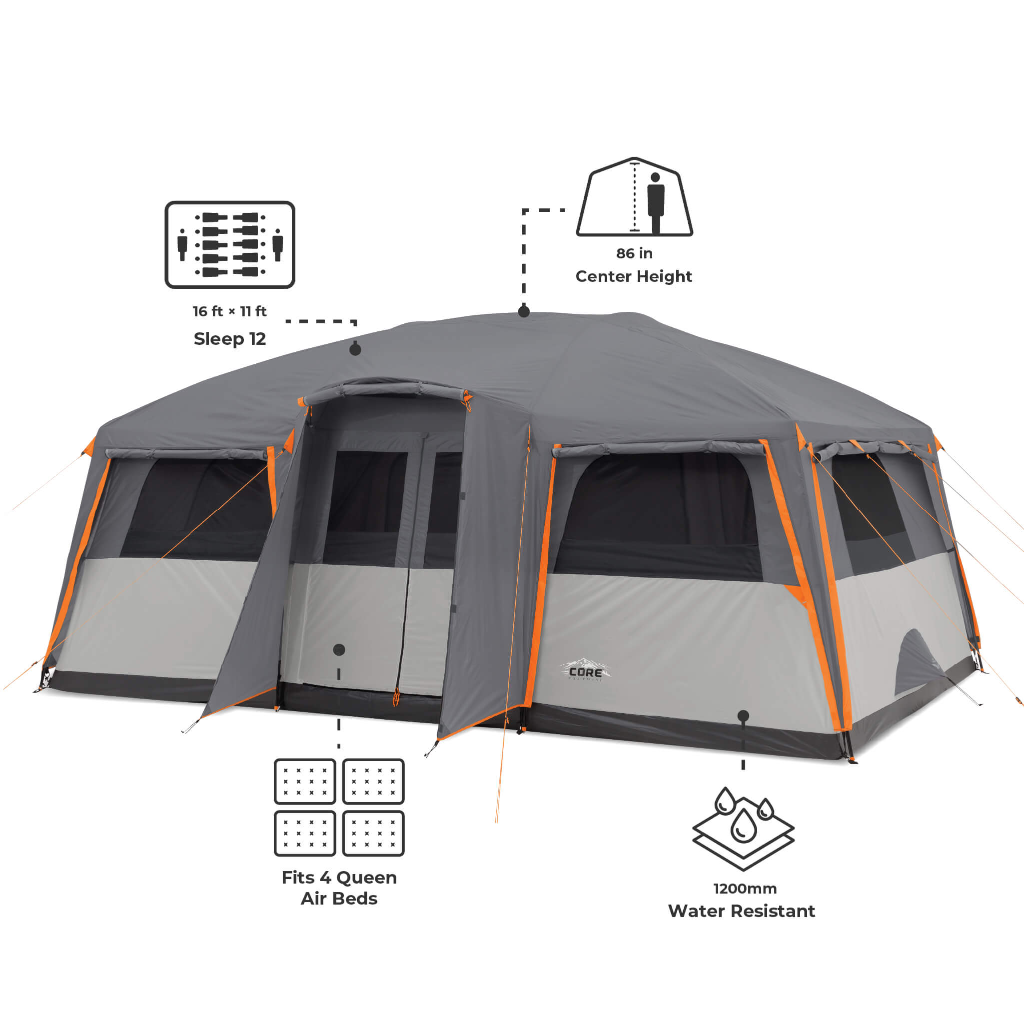 12 Person Straight Wall Cabin Tent with Full Rainfly - Image 3