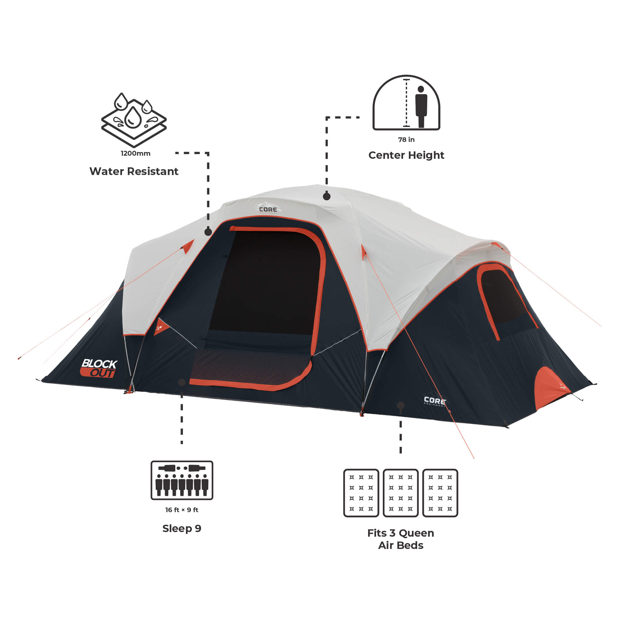 9 Person Blockout Extended Dome Tent - Image 2